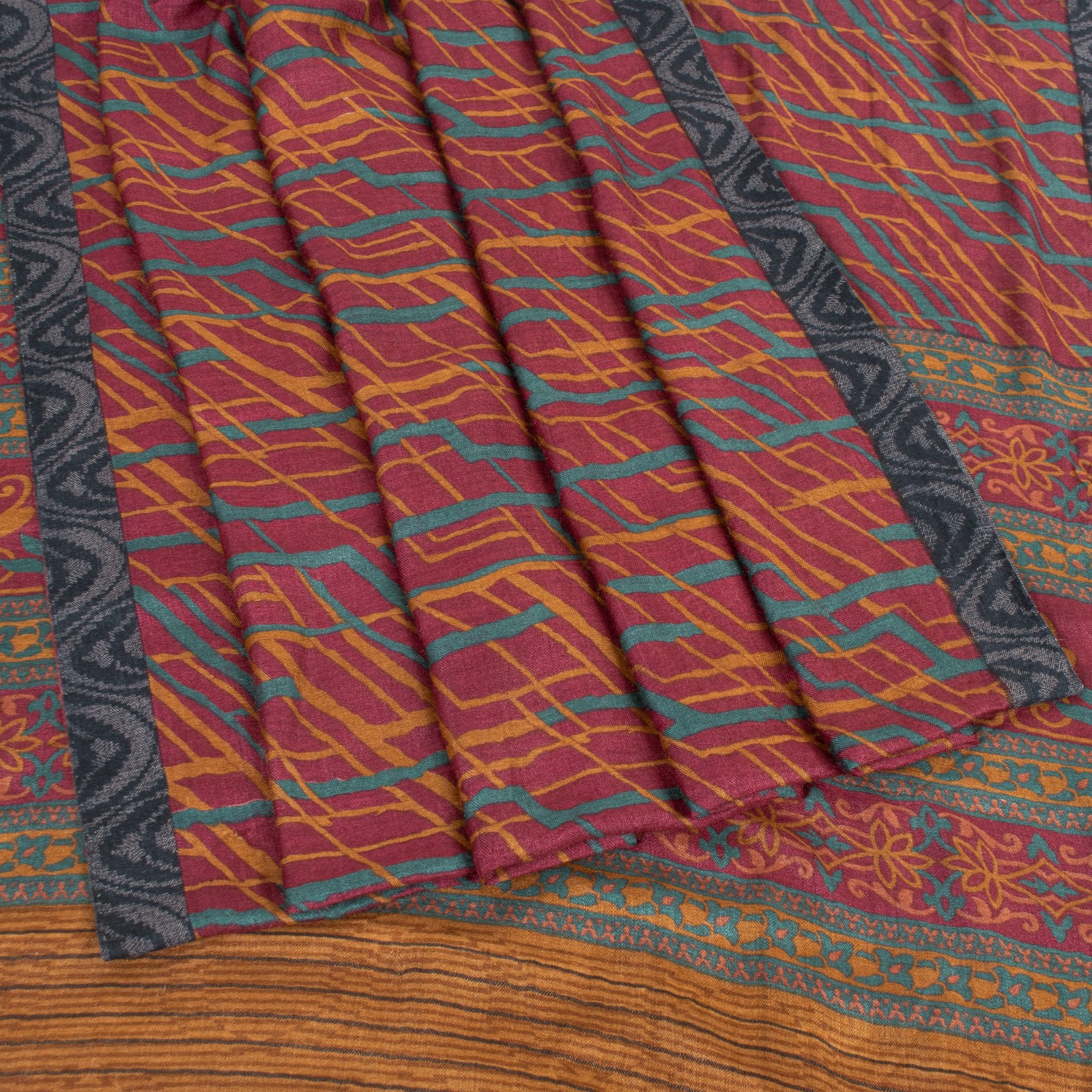 Sanskriti Vintage Dark Pink Sarees Pure Woolen Abstract Print 6YD Warm Fabric