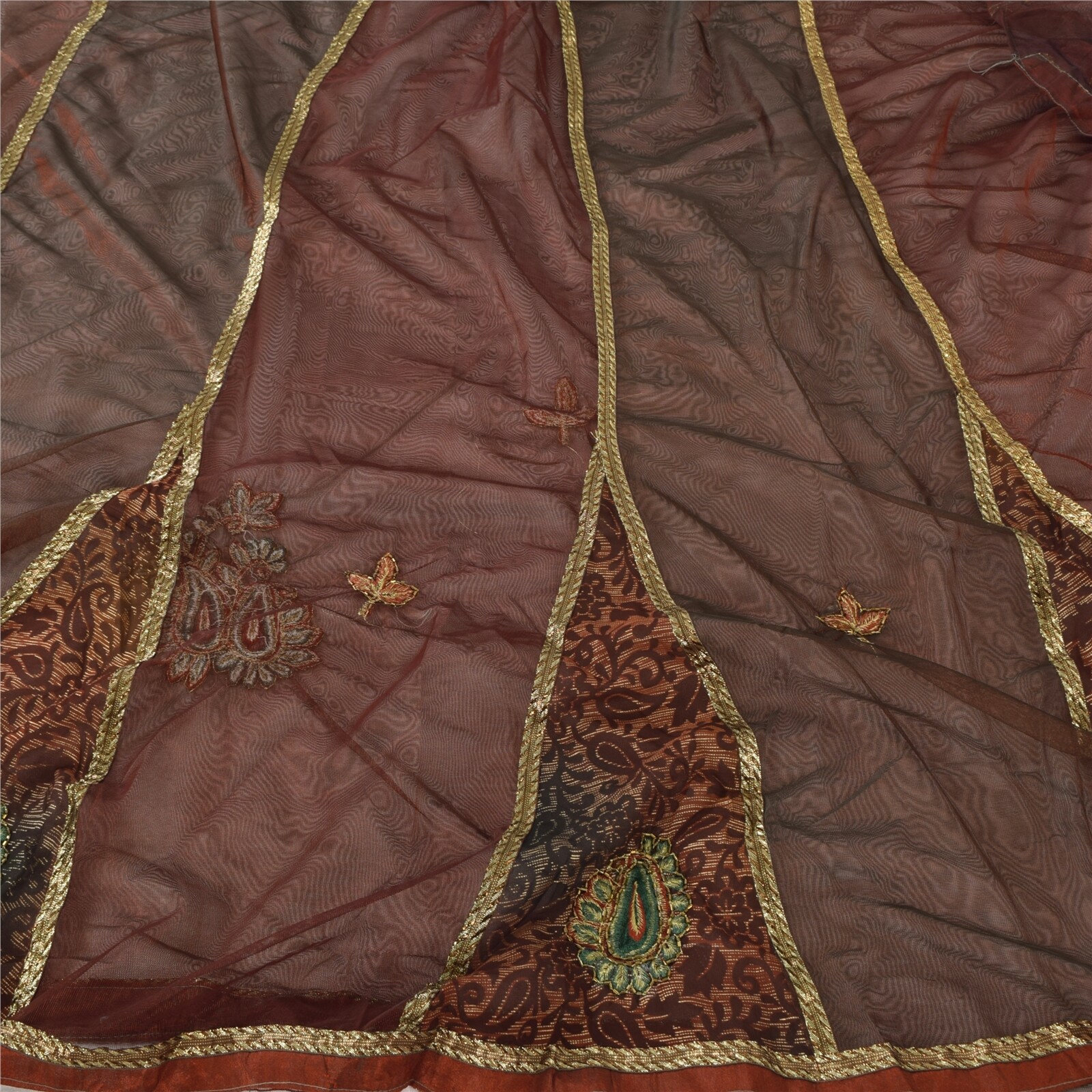 Sanskriti Vintage Dark Red Saree Net /Georgette Hand Beaded Premium Sari Fabric
