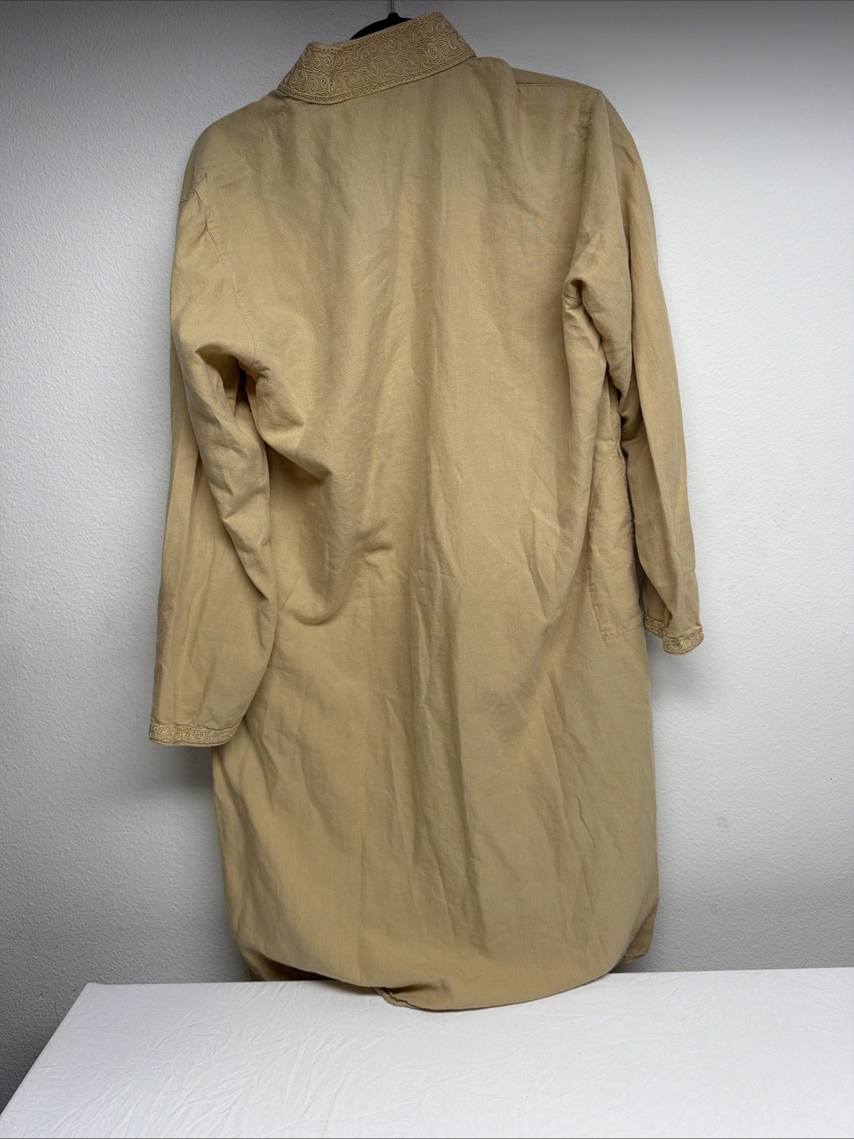 White n Day Men’s Beige Embroidered Kurta Tunic Shirt XL 42 Long Sleeve India