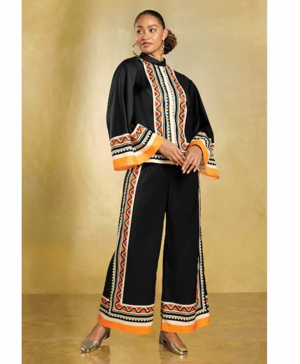 M Ashro Black Orange Ethnic Juneteenth African American Pride Oretha Pant Set