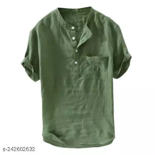 Men’s Regular Fit Short Sleeve Chines Collar Cotton Chest on Left Side Pocket