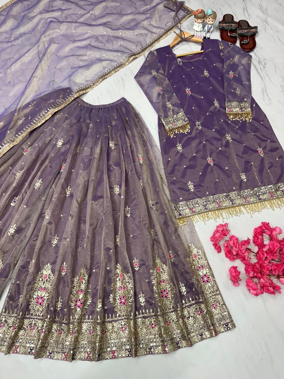 Purple color embroidered 3-Piece Suit Set for Women | Stylish Kurta