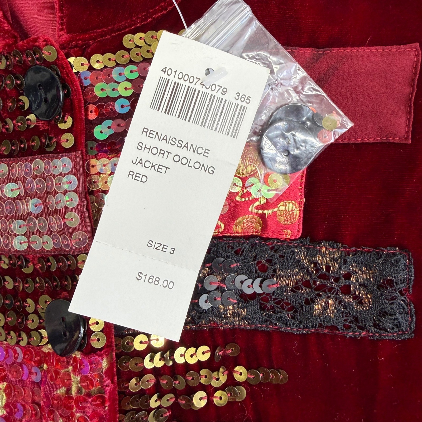 NWT Chico’s Renaissance Silk Sequin Patchwork Jacket Red Sz 3 XL Oolong