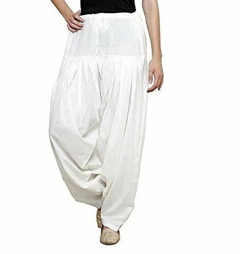 Women’s White Cotton Patiala Regular Fit Salwar Pants For Regular Free Size
