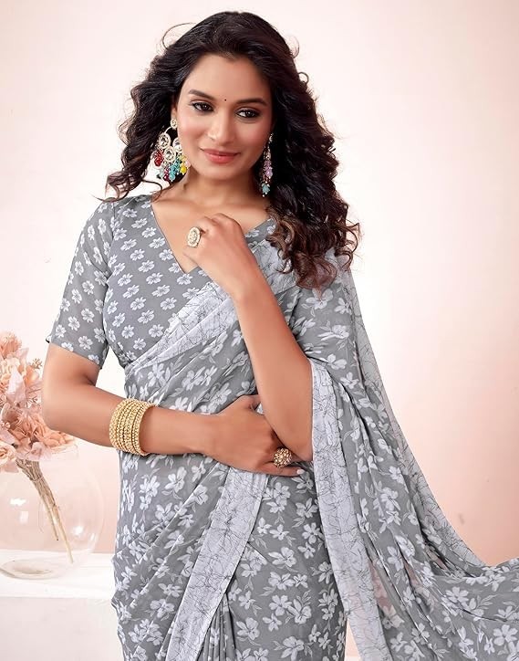 Women’s Floral Printed Georgette Saree with Unstitched Blouse Piece