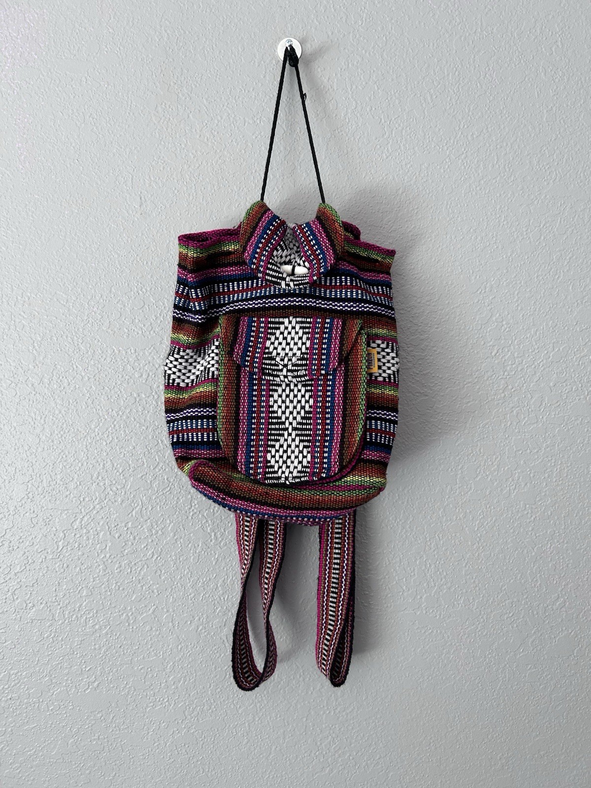 Pinzon Multicolor Pink Black Festival Bohemian Hippie Backpack Made In Mexico