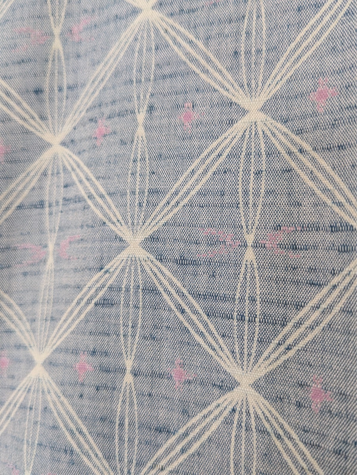 Vintage Japanese Kimono Silk Hitoe Gray White Geometric Pattern Unlined Tsumugi