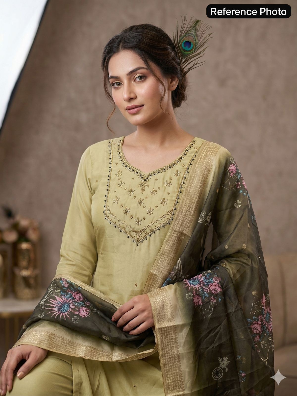 Designer Pakistani Mul Chanderi Kurti Pant Dupatta Set Readymade Suit for Women