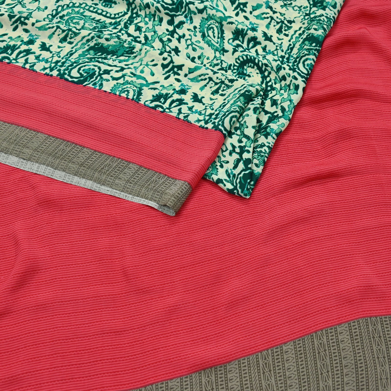 Indian Vintage Sari Pink & Ivory Moss Crepe Printed Sarees 6yd Craft Fabric soft