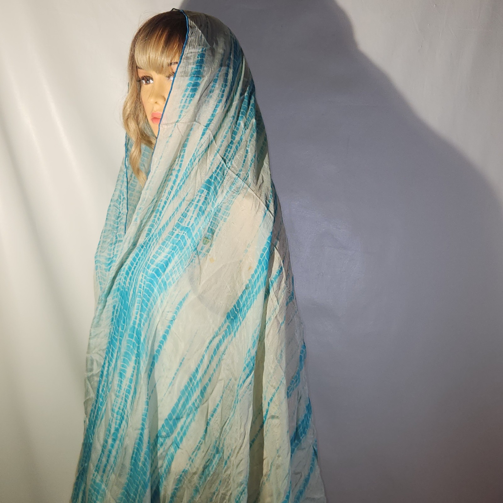 Blue White 100% Silk Bandhani Saree BatiK BLUE SHIBaRI HANDCRAFTED CHIFFon