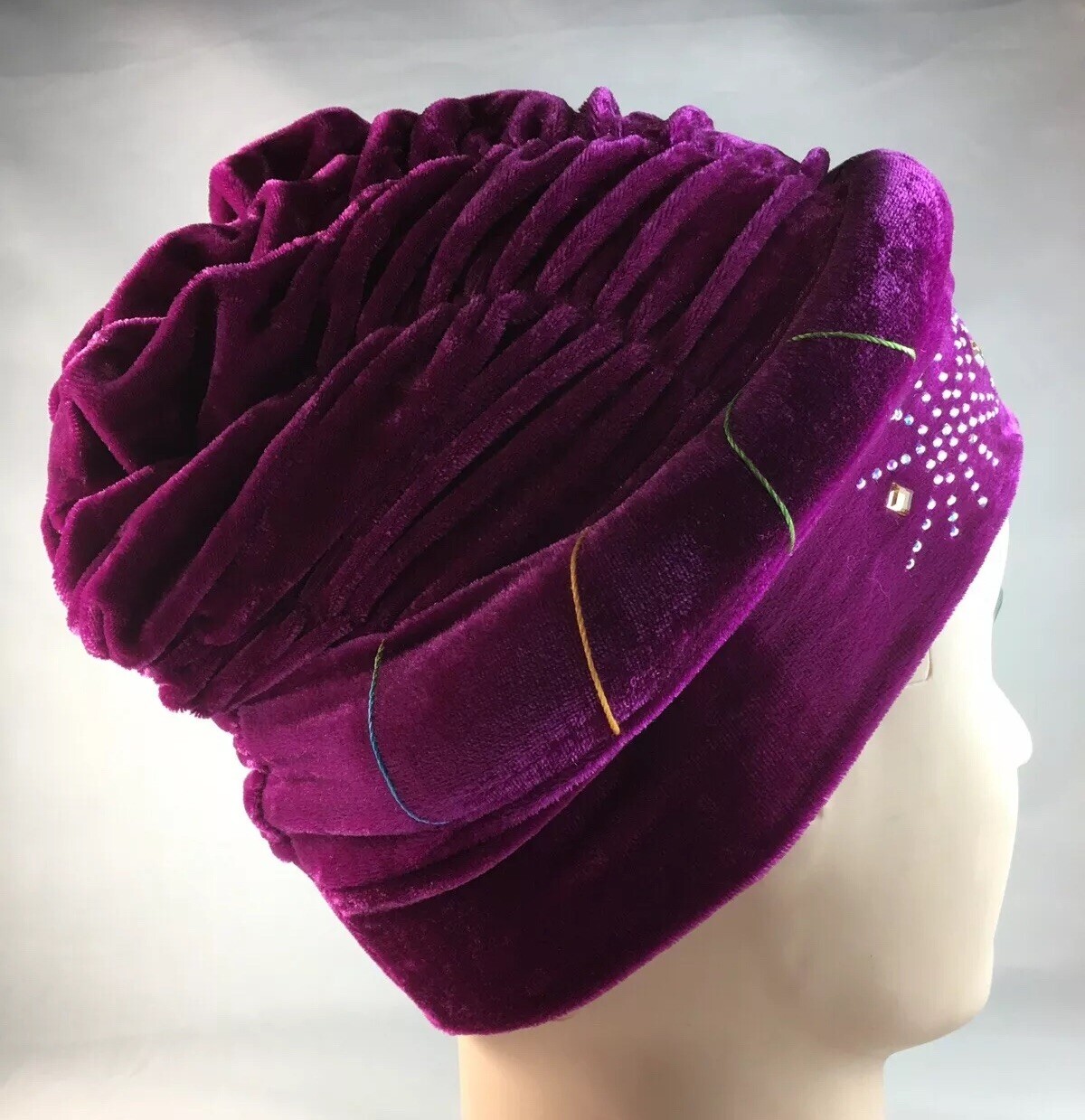 African Women Velvet Spandex Stretch Turban Hat Ladies Head Piece ~ fuchsia Pink