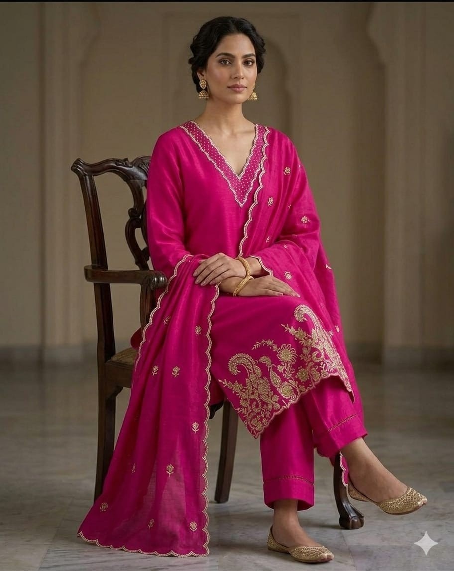 Pink Hand Embroidered Crepe Salwar Kameez Set with Elegant Dupatta