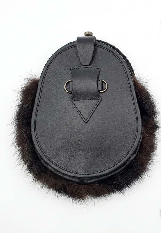 Highland Dress Kilt Sporran Brown Silver Faux Fur Real Leather Back