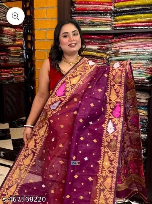 dhakai jamdani Cotton Silk Saree For Women Sari With Unstitched Blouse