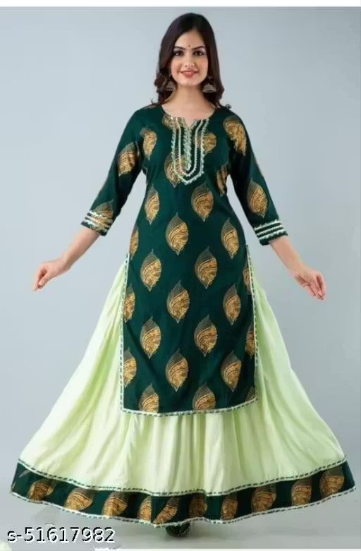 Indian Readymad Rayon Kurta With Skirt Set for Women’s Party Festive Outfit Gift