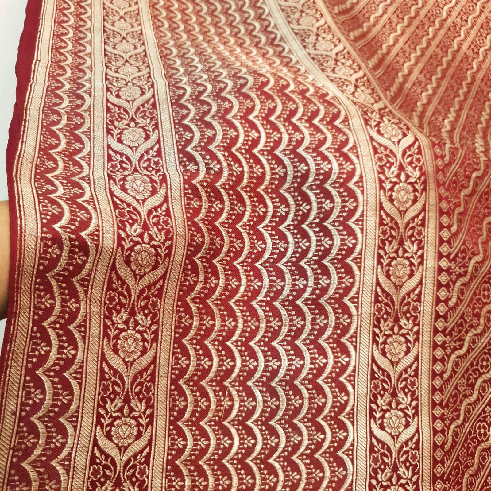 Sushila Vtg Maroon Heavy Saree Satin Silk Banarasi Brocade Wedding Sari Fabric