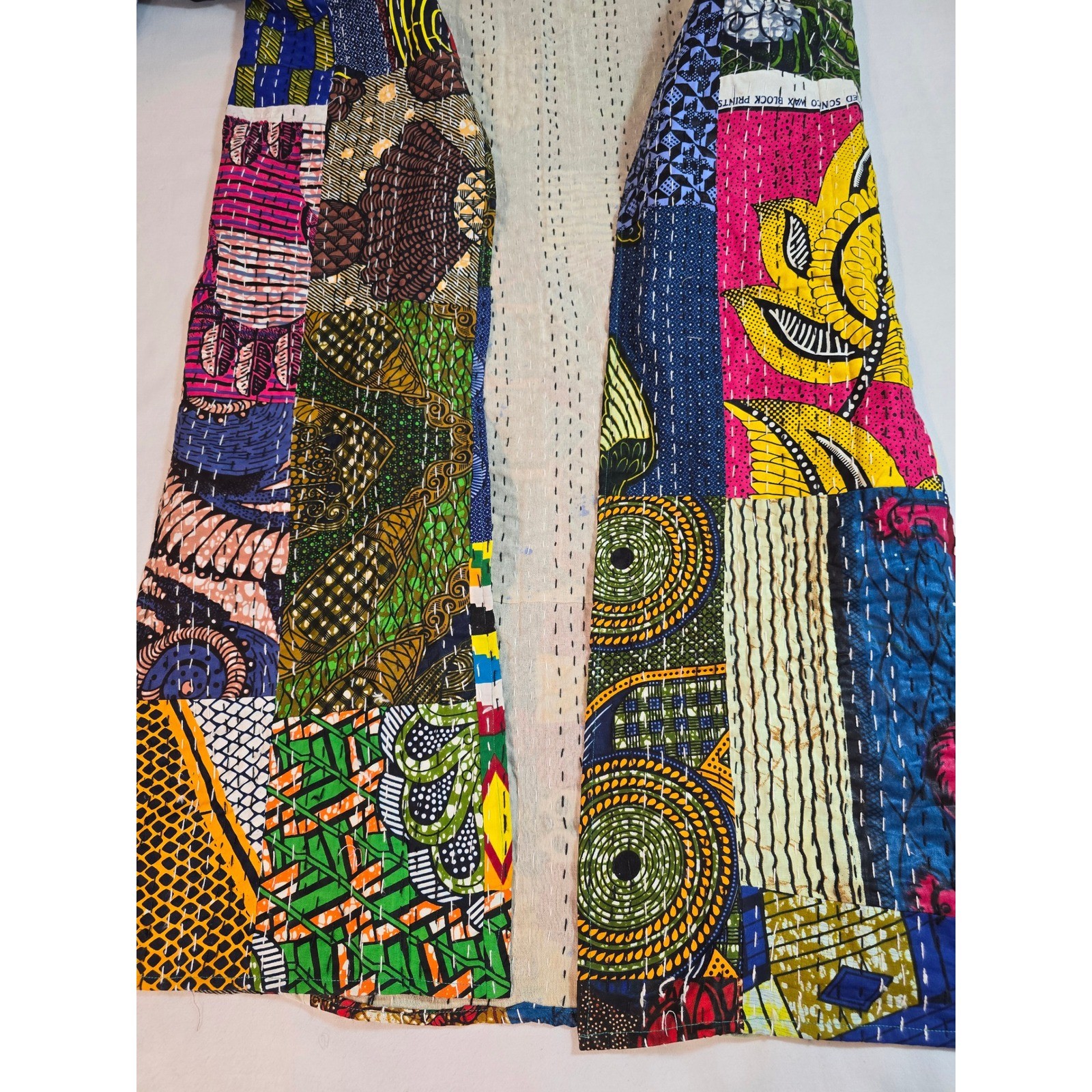 Raj Patchwork Kantha Stitch Kimono Jacket One Size India Cotton Pockets