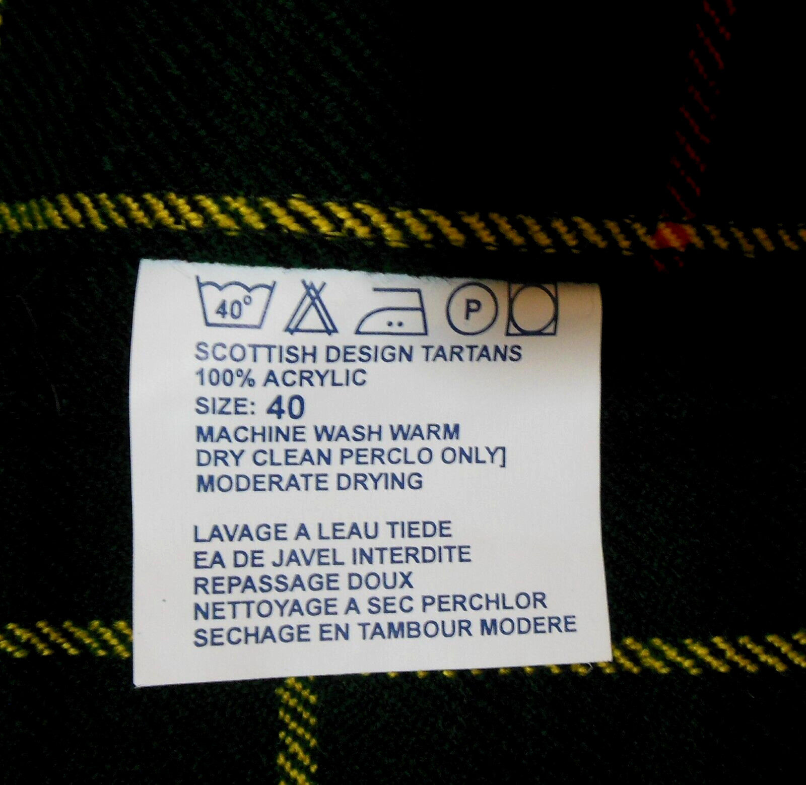 Scottish Design Tartans Kilt 40 Green Black Yellow Red Plaid Men NWOT