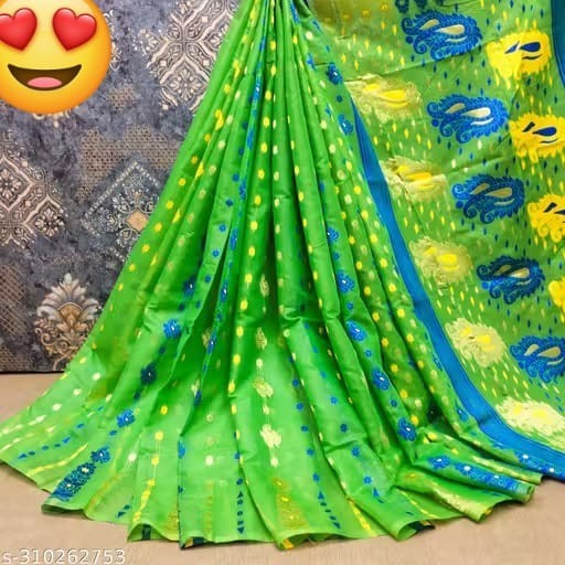 Traditional Bengali Handmade Jamdani Saree With Unstitched Bloused Wedding Wear