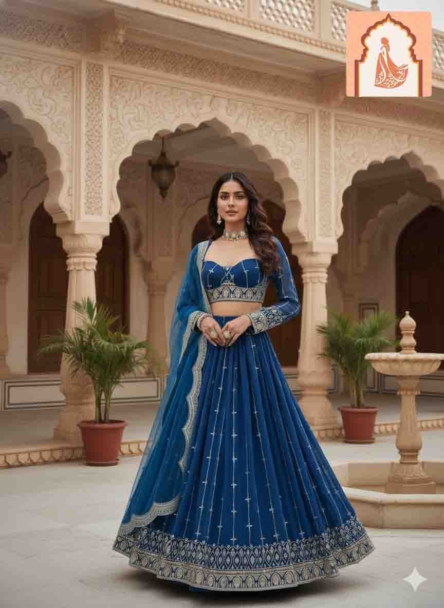 Blue Georgette Lehenga & Blouse Set with Sequence Work