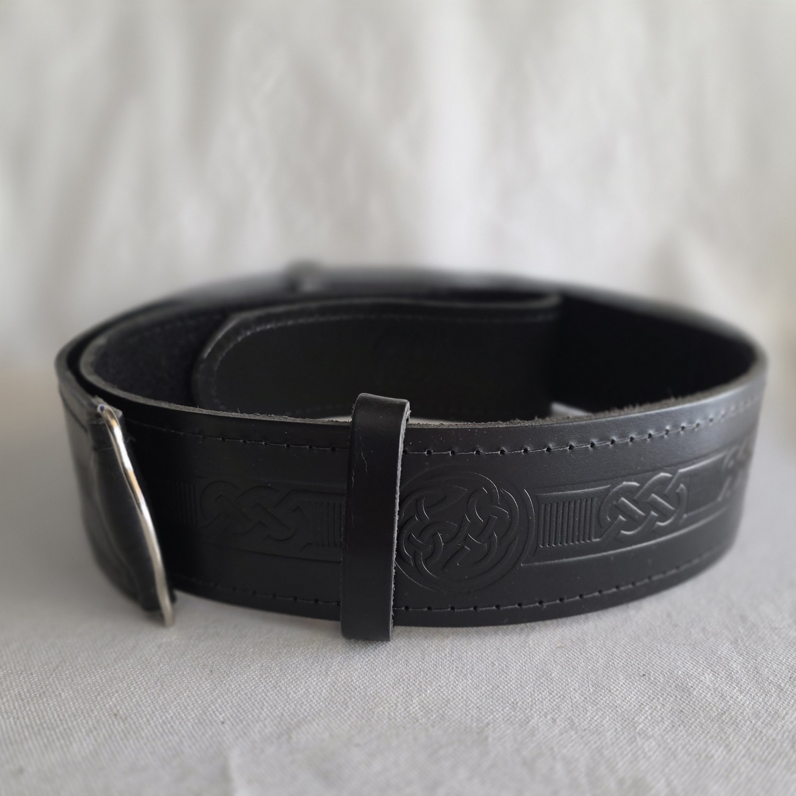 Celtic Embossed Leather Kilt Belt Adjustable size for Kilts Highland Dress Sz L