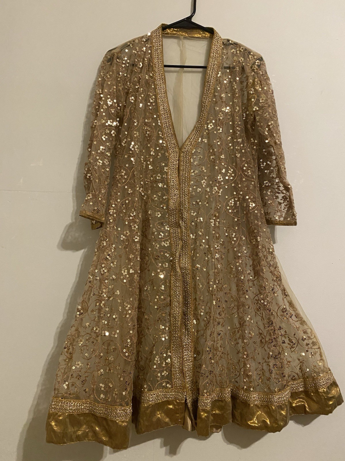 Gold Net Sequins Anarkali Traditional Indian/Pakistani size L