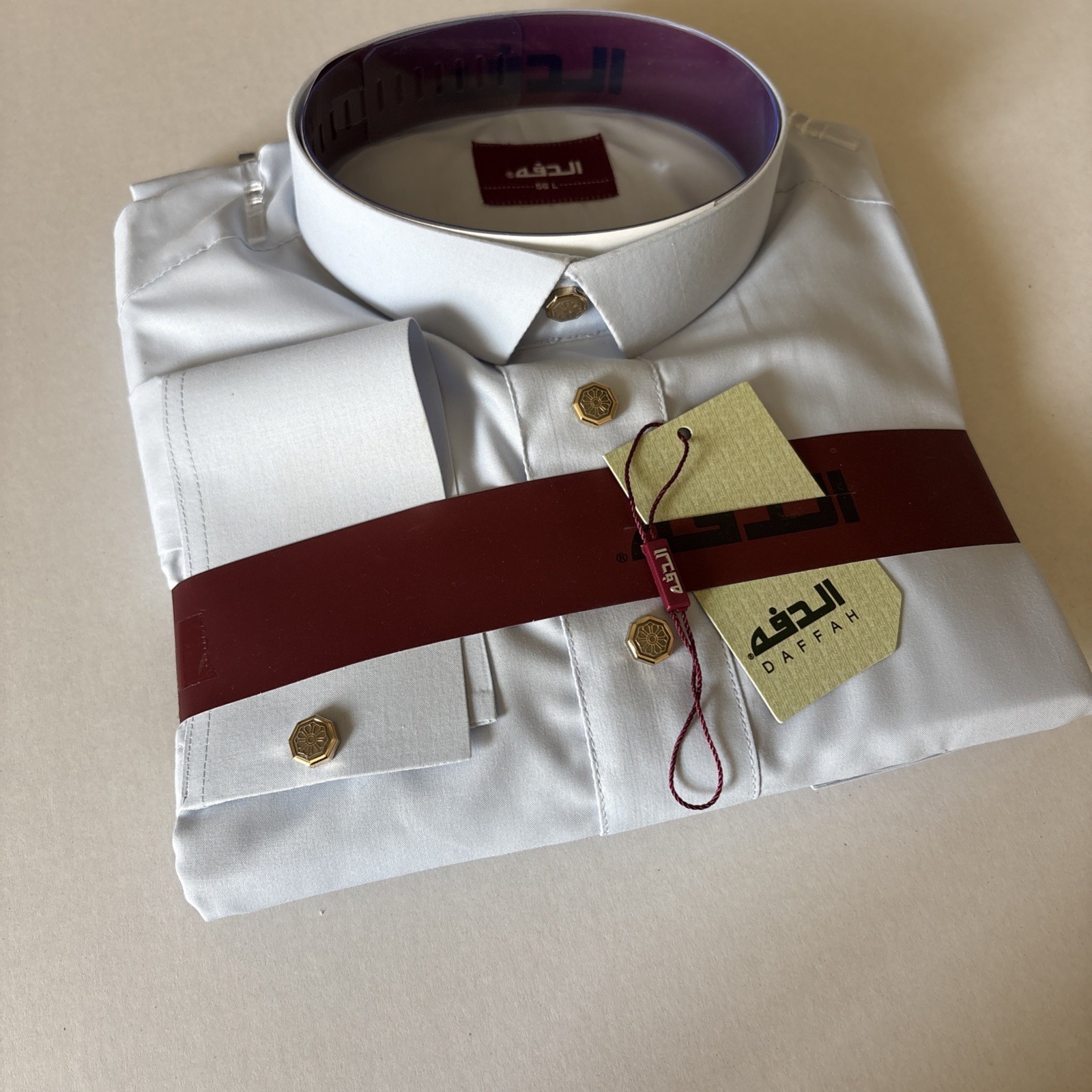 MEN Size 56L DAFFAH High Quality ALL SEASON Thobe CUFF SLEEVE SHIRT COLAR