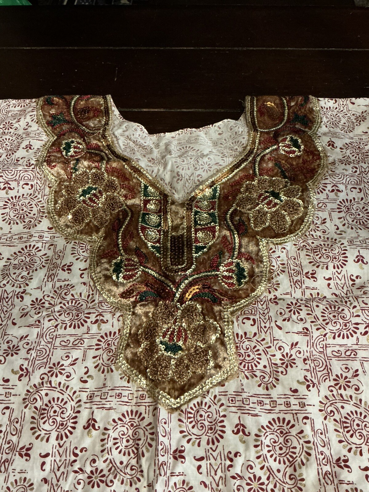 chiffon sleeve, sequined, paisley print cotton kurti, tunic, 37″ long, bust 46″,