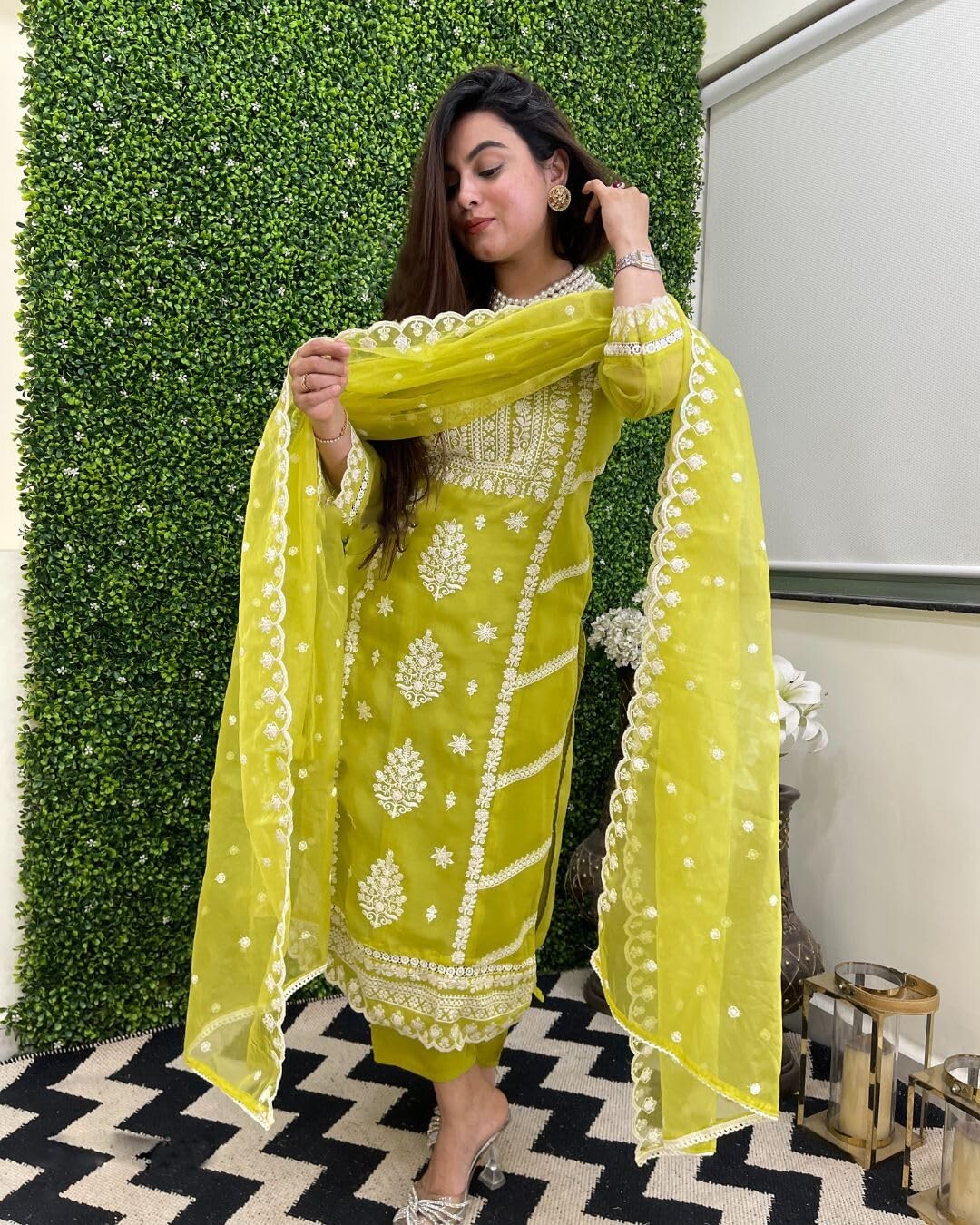 Women’s Rayon Blend Straight Embroidered Kurta with Pant & Dupatta