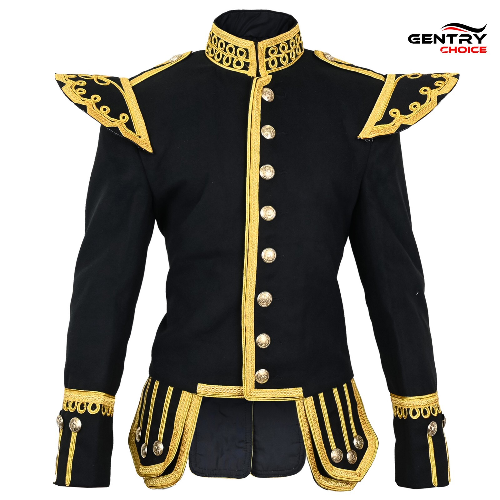 Highlander Military Doublet Jacket Scottish Jacket Black Bagpiper Uniform