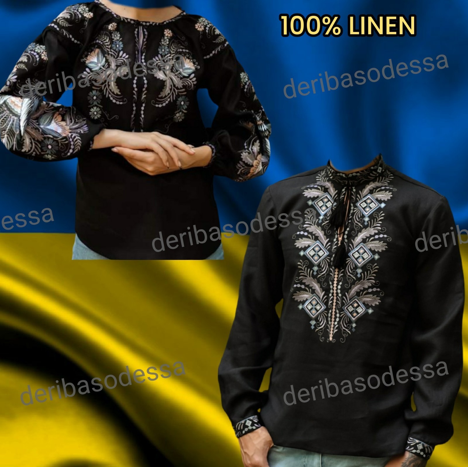 Linen 100% S,M,L,XL,2XL,3XL Traditional Ukrainian embroidered blouse Vyshyvanka.