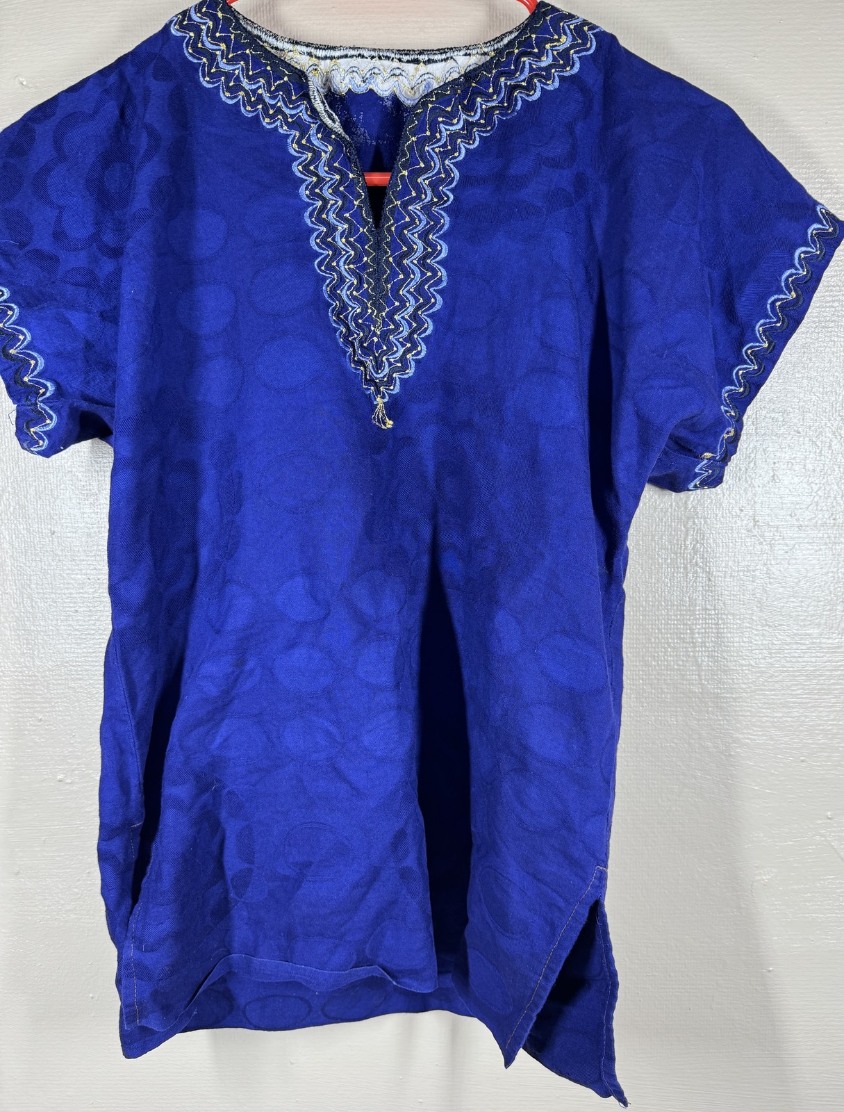🍀 Vibrant Blue African Dashiki Tunic Top Embroidered V-Neck Unisex Adults 🍀