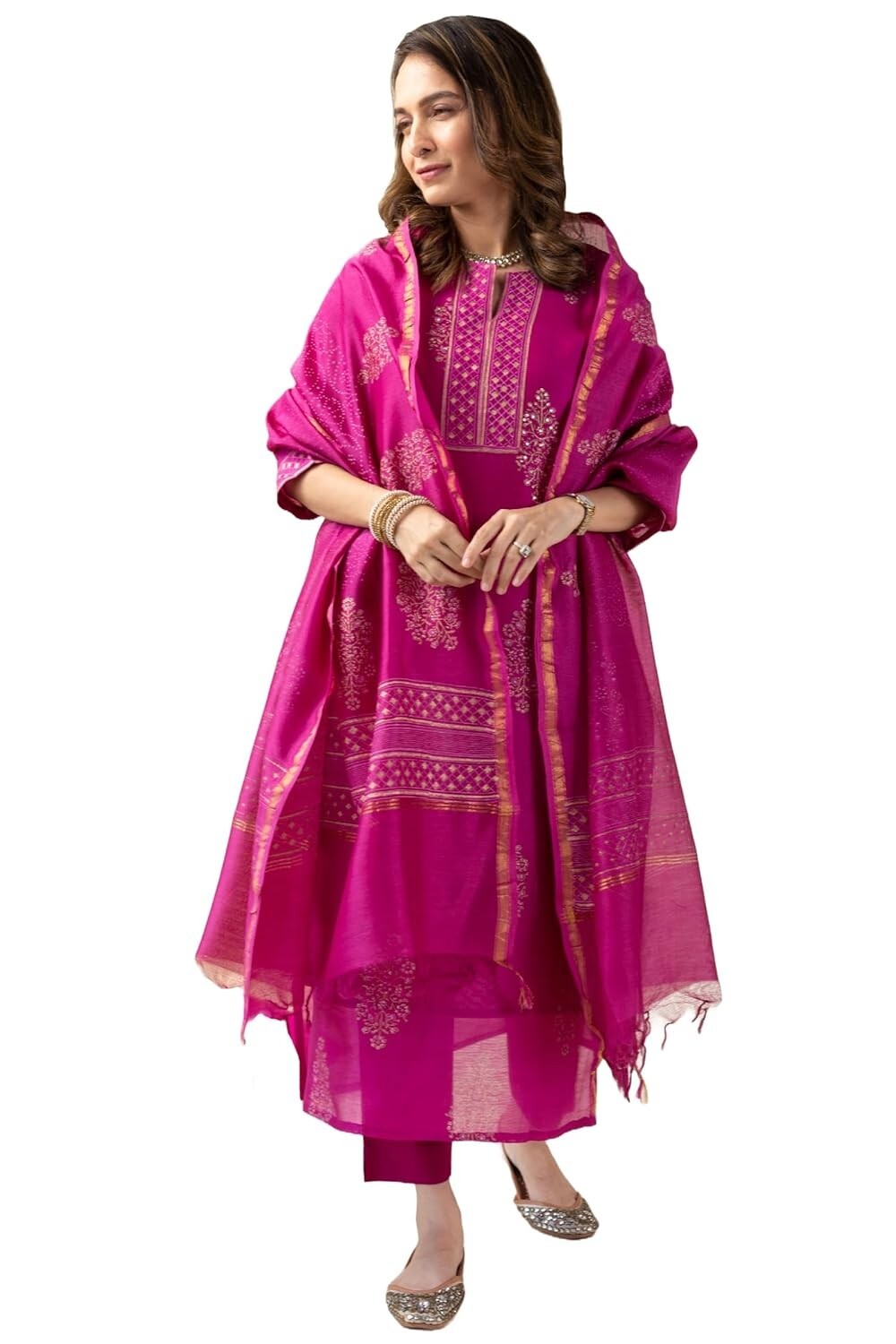 Women’s Rayon Blend Straight Printed Kurta with Pant & Dupatta
