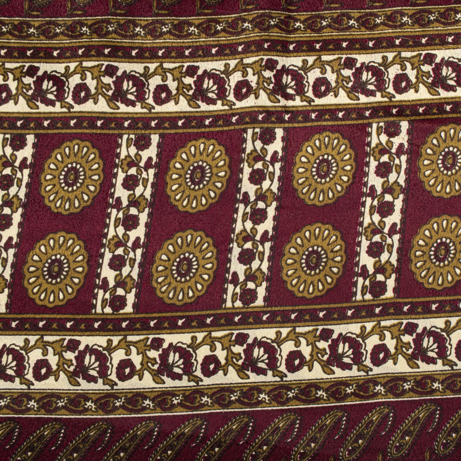 Sanskriti Vintage Beige-Wine Moss Crepe Saree Paisley Printed Fabric 6 Yard Sari