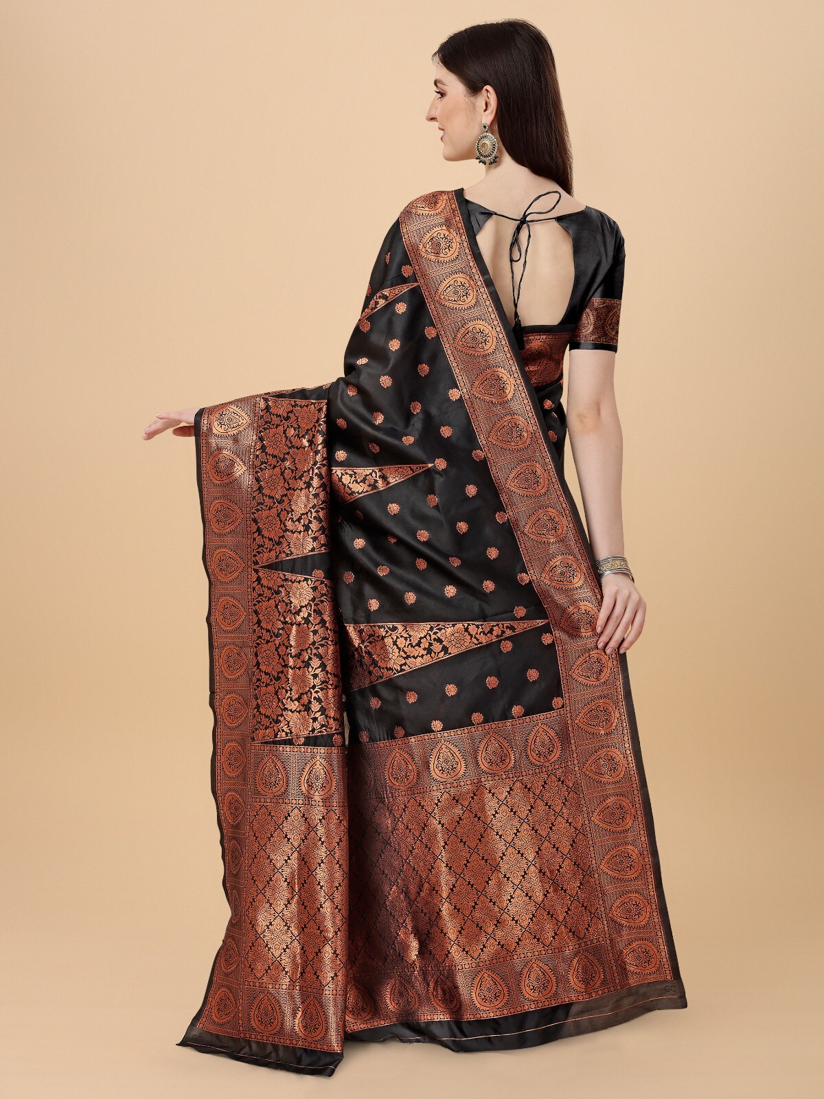 Areca Designer Copper Pyramid Zari Work Silk Green saree blouses women 5.5 Meter