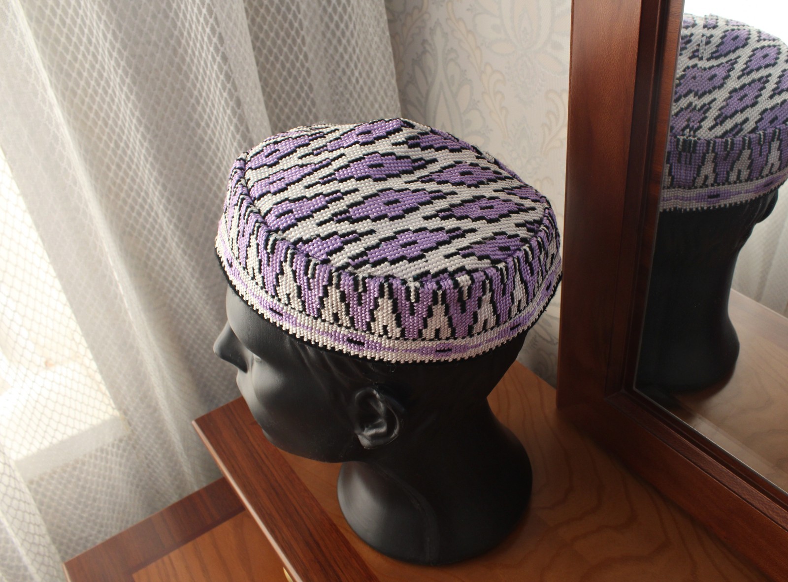 Uzbek skull-cap hat/24″/61 cm/Boho ethnic cap/Hand embroidered muslim kufi hat