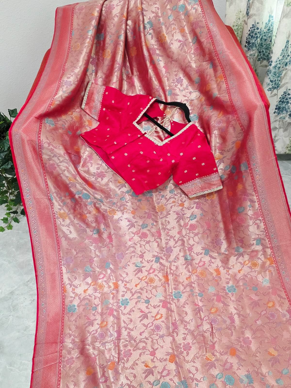 Rani Red Benarasi Paithani Brocade Designer Saree with Stitched Blouse