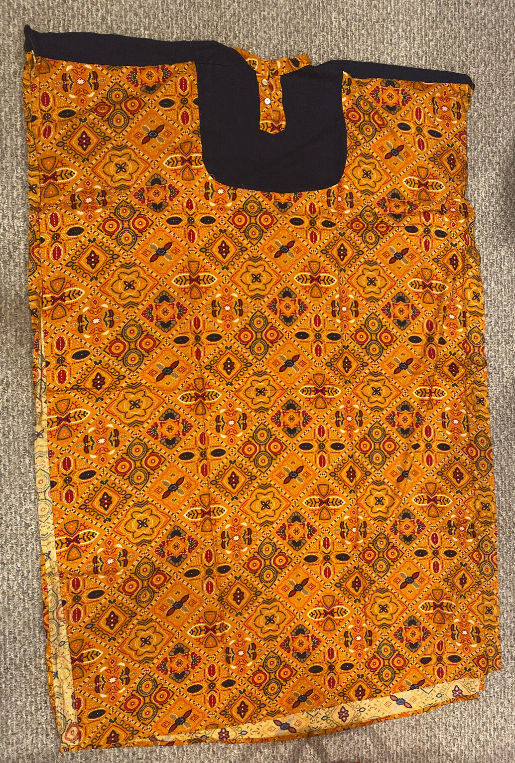 Kaftan Orange Black Geometrical Print Women’s Men’s Unisex Rayon Light Weight