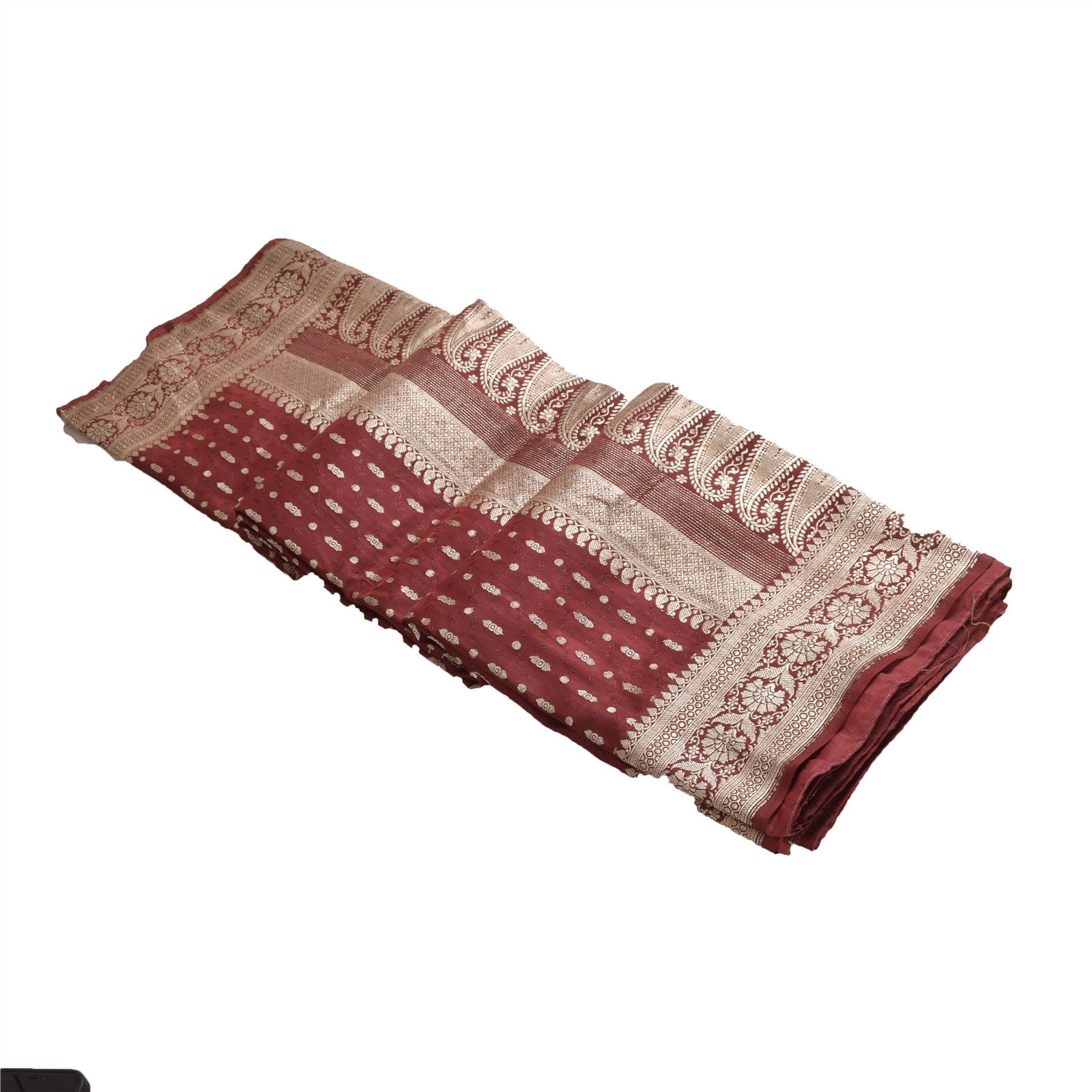 Sanskriti Vintage Red Sarees Pure Satin Zari Hand Woven Banarasi Brocade 4+YD