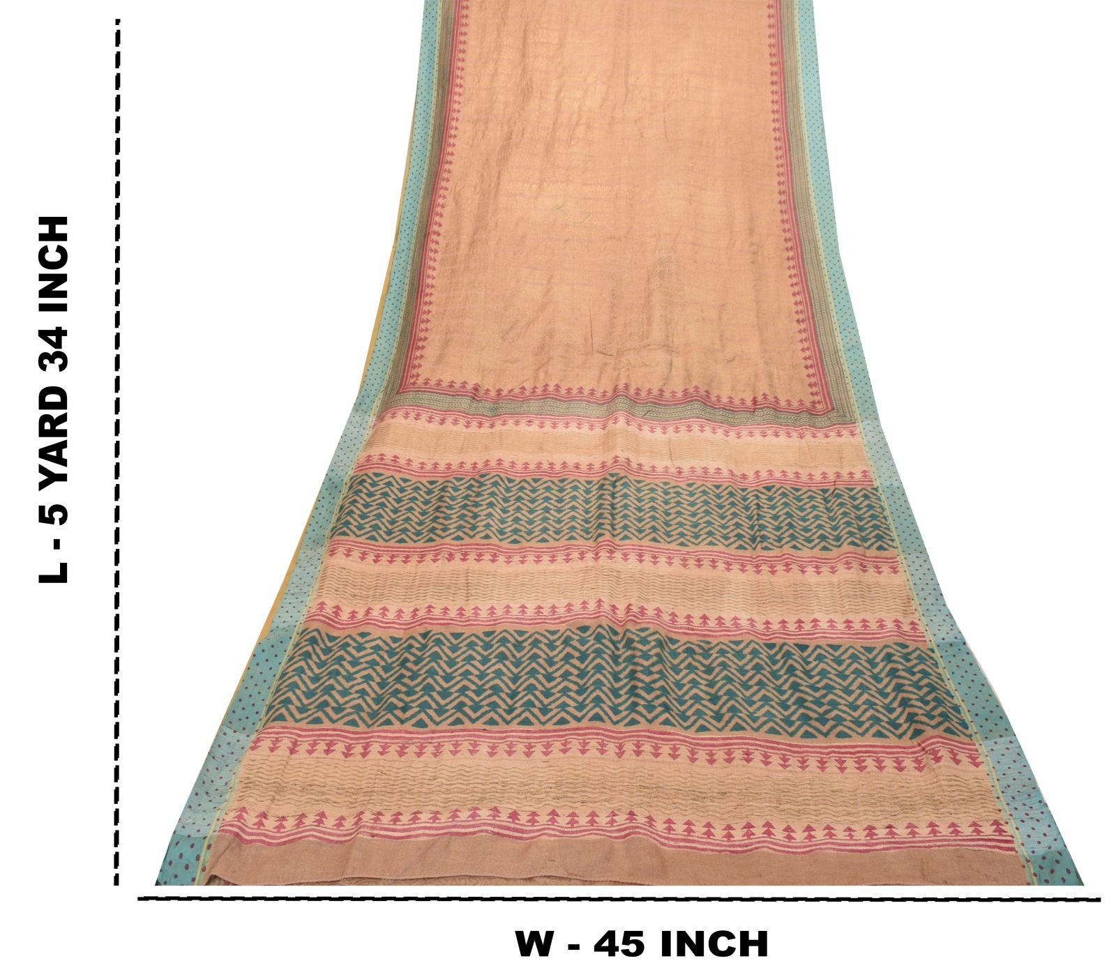 Sanskriti Vintage Peach Soft Pure Woolen Saree Floral Block Printed Sari 5.5+Yd