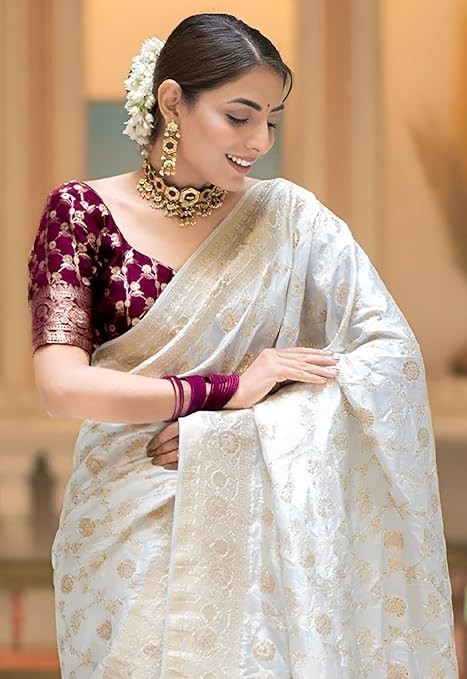 Women’s Pure Kanjivaram Silk Saree Soft Banarasi Style Wedding With Blouse Piece