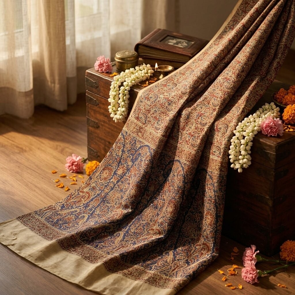 Sanskriti Vintage Saree Brown Soft Pure Silk Paisley Printed Sari 6+Yd Fabric