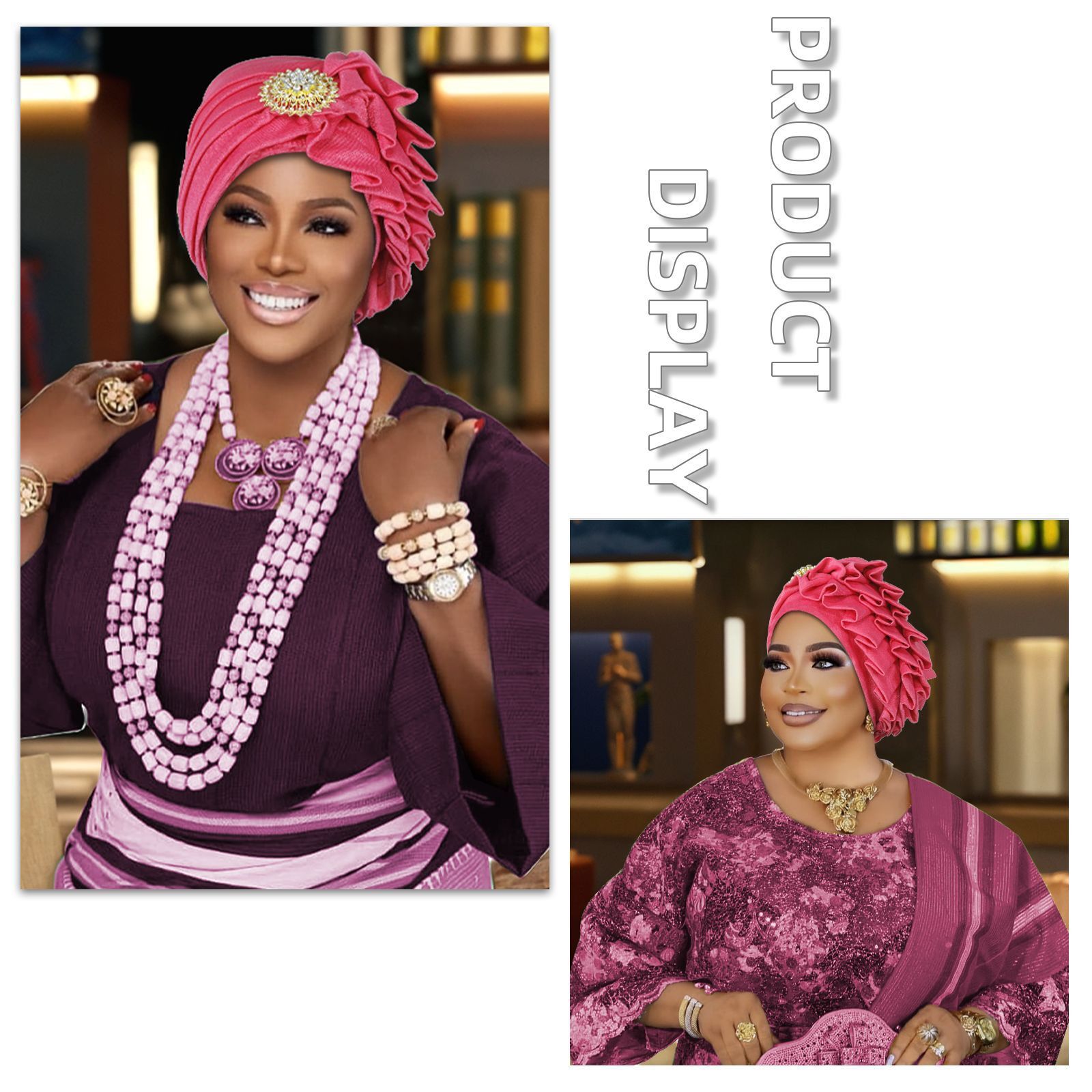 African Hijab Cap Aso Oke Headtie Auto Gele Nigerian Headwear Women Turban Hat