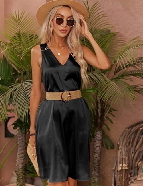 Women’s Satin Silk Nightgown V Neck Nightie Tank Sleepshirt Large Black