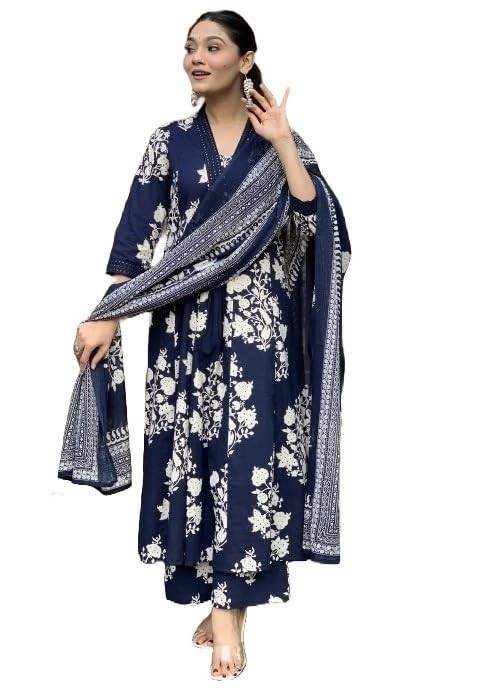 Women Printed A-Line Kurta Pant With Dupatta