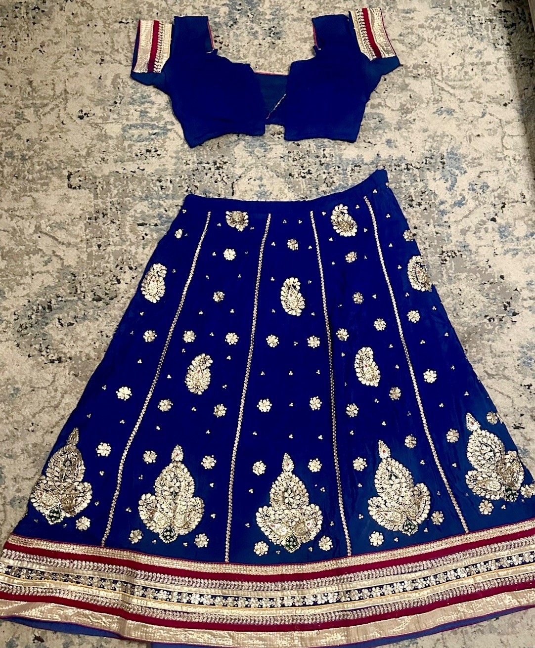 Women’s Blue Embroidered Choli with Matching Skirt Indian Traditional Outfit