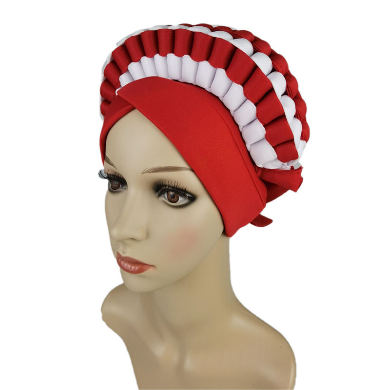 Aso Oke Auto Gele Headtie Muslim Women Hijab African Turban Bonnet Cap Head Wrap