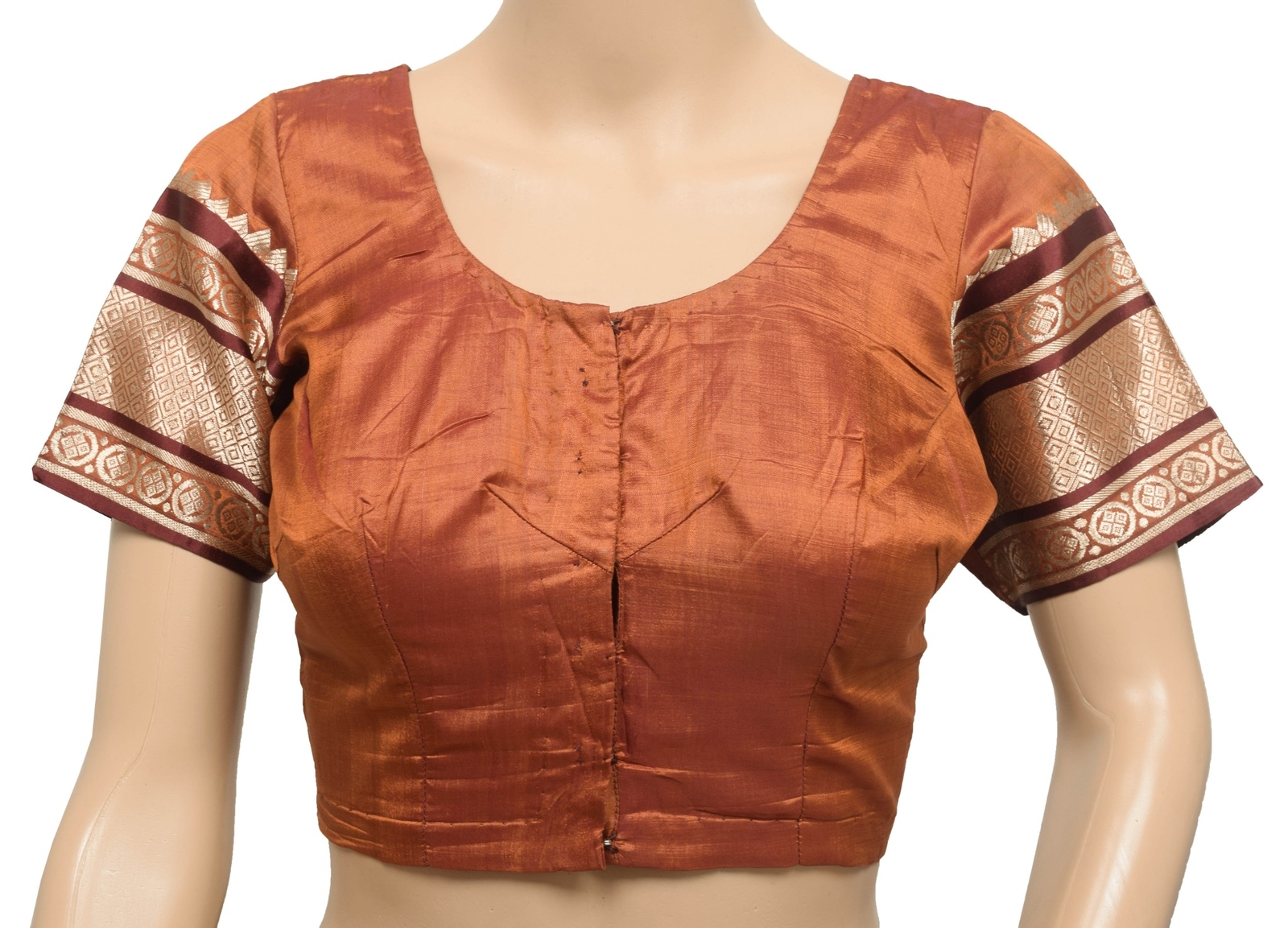 Size 32 Sari Blouse Vintage Rust Readymade Stitched Pure Silk Zari Brocade Choli