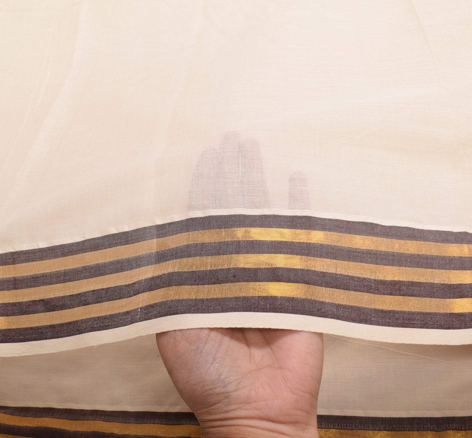 Sushila Vintage Kerala Kasavu Pure Cotton Saree Gold Zari Brocade Beige Sari 6YD