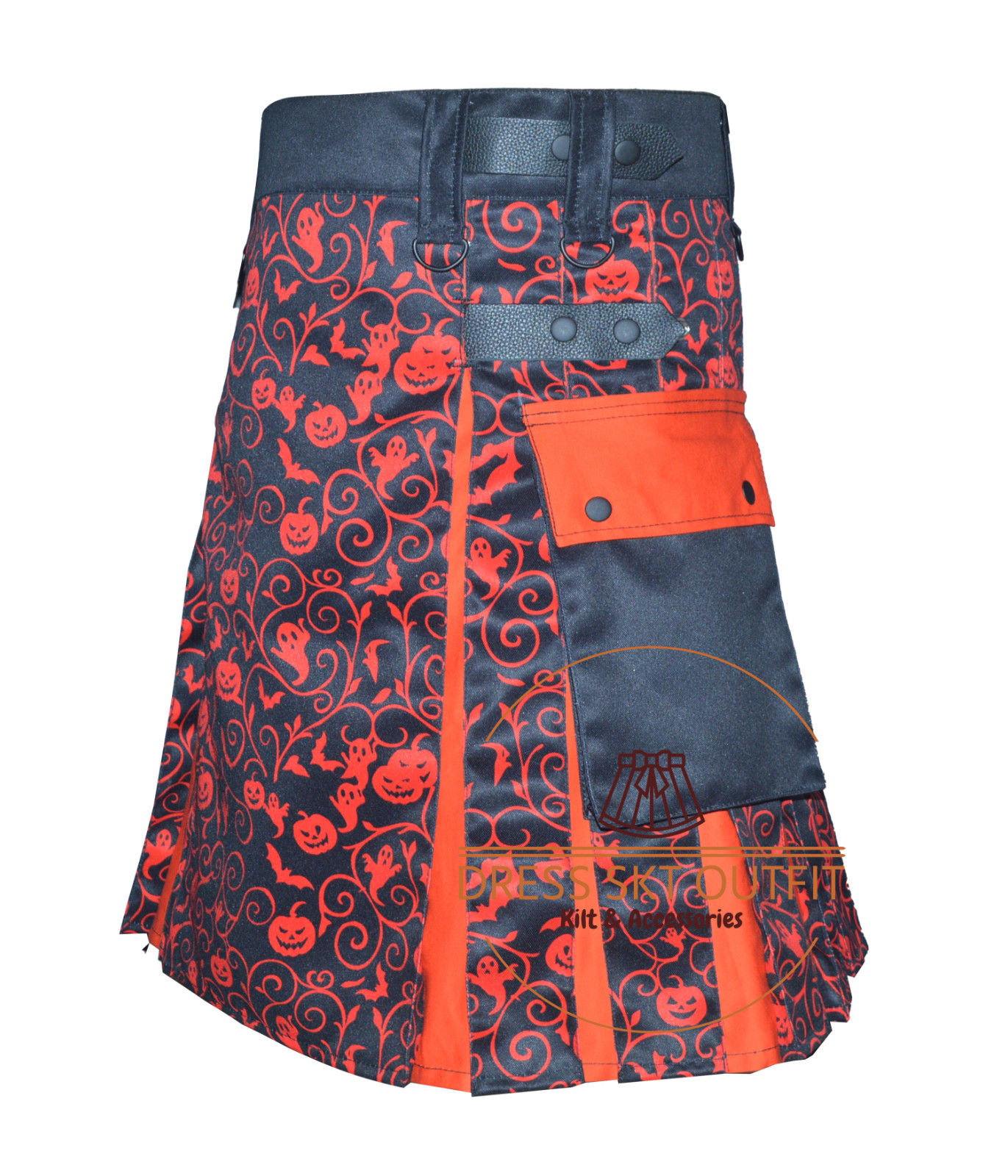 Halloween Hybrid Kilt – Black & Orange Scottish Utility Kilt – Made To Order